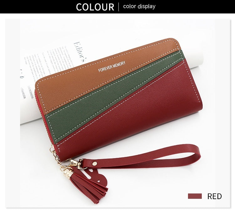Simple Long Color Matching Fashion Coin Purse Card Holder Handbag
