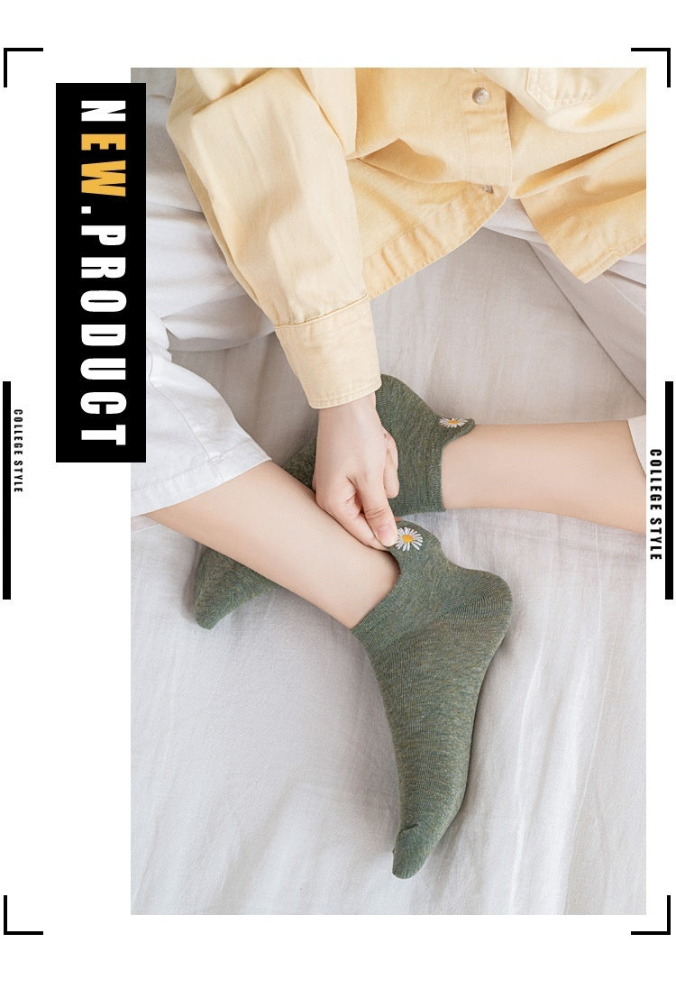 Solid Color Embroidery Simple All-match Fashion Short Tube Cotton Socks