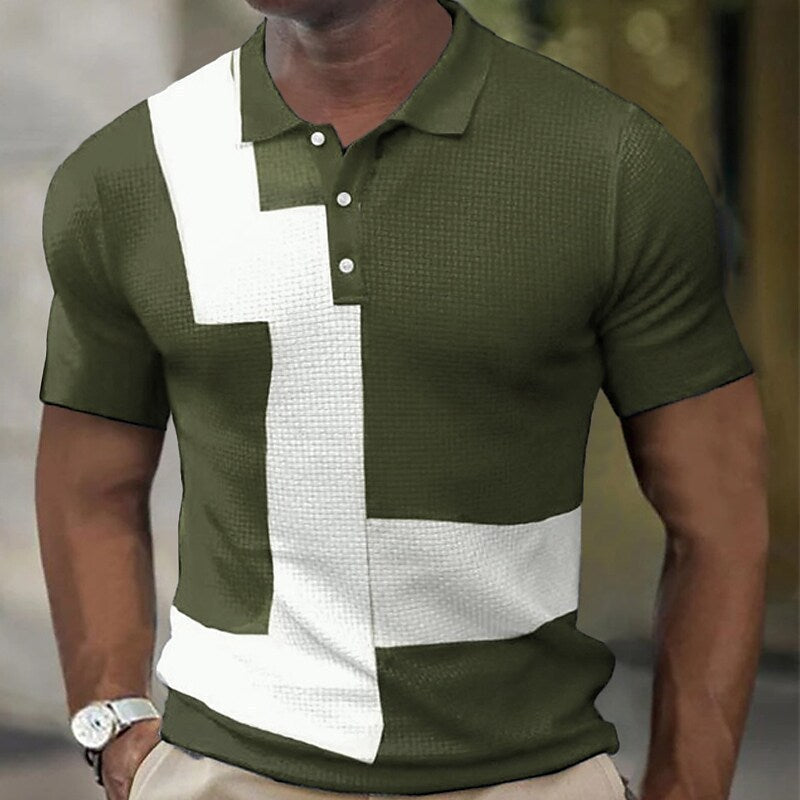 Men's Short Sleeved Color Matching Zipper