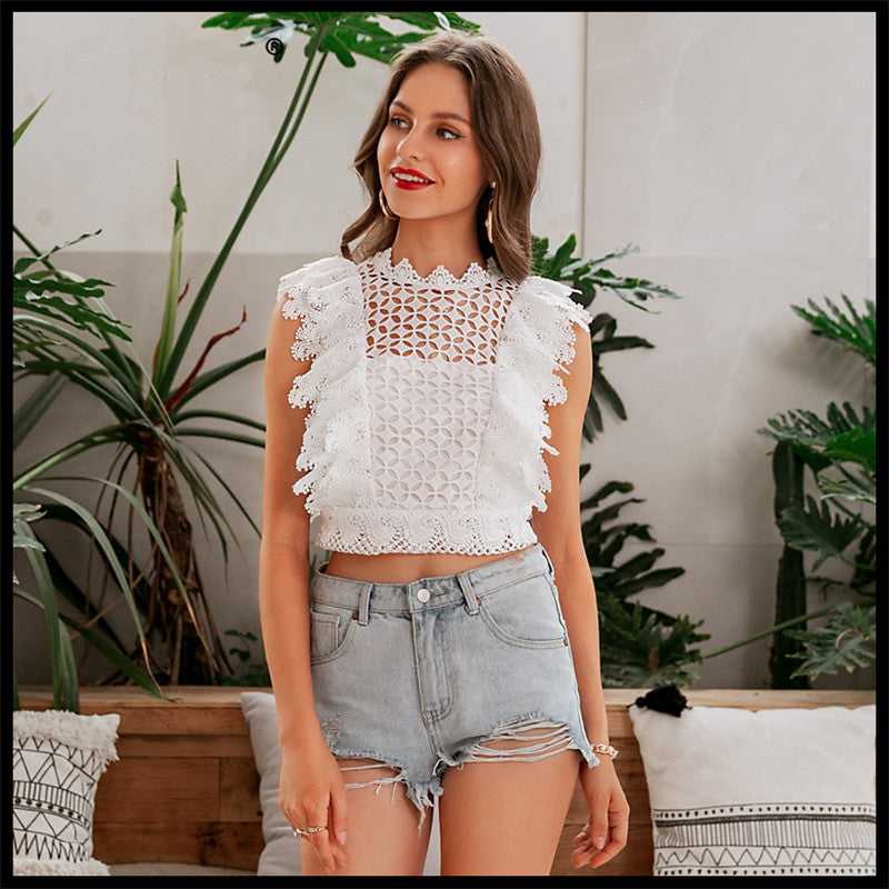 Women's lace short sleeveless blouse