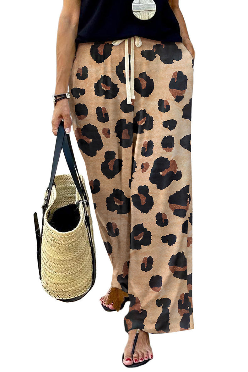 Leopard Print Wide-leg Pants Women's European And American Personalized Drawstring