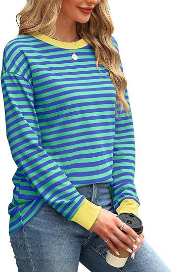 Women's Striped Pattern Round Neck Long-sleeved Sweater