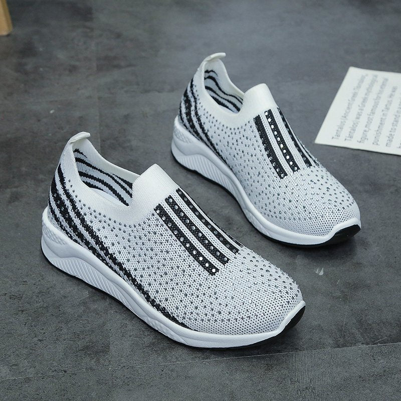 Rhinestone Elastic Foot Knit Casual Shoes Women