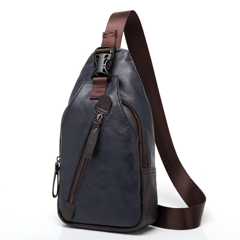 2021 New Korean Men's Fashion Leather Chest Bag Shoulder Bag Messenger Bag Bag Riding Backpack