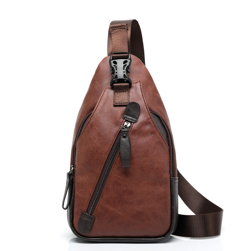 2021 New Korean Men's Fashion Leather Chest Bag Shoulder Bag Messenger Bag Bag Riding Backpack