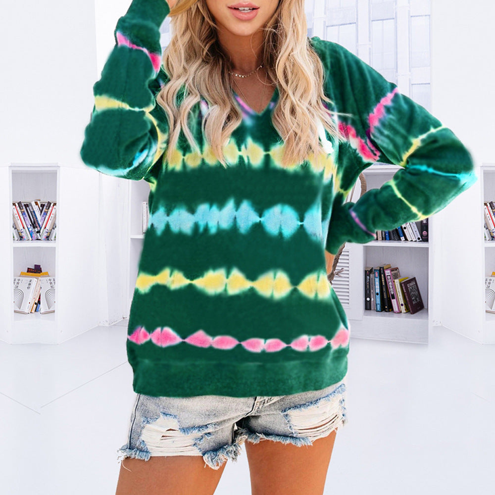 Tie Dye Hoodie Loose Ombre Long Sleeve Top