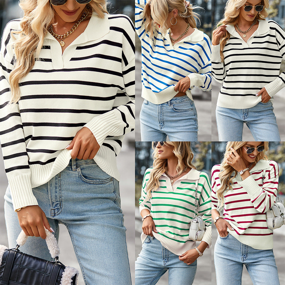 Striped Sweater Soft Comfortable Thermal Top Casual