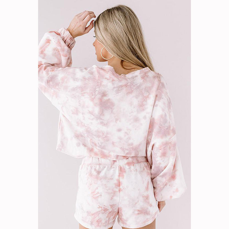 Printed and dyed cardigan sleeve pajamas