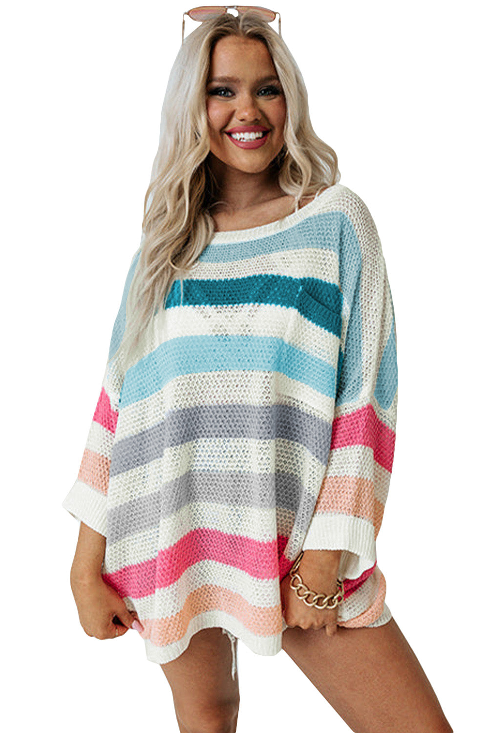 Multicolor Striped Knit Top with Chest Pocket