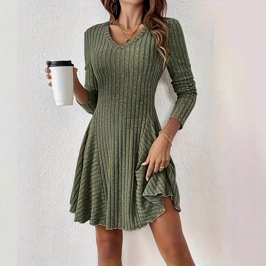 Brushed Sunken Stripe Long Sleeve Dress Top