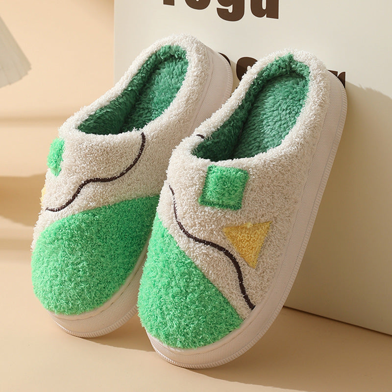 Autumn And Winter New Patchwork Cotton Slippers Female Home Non-slip Home Warm