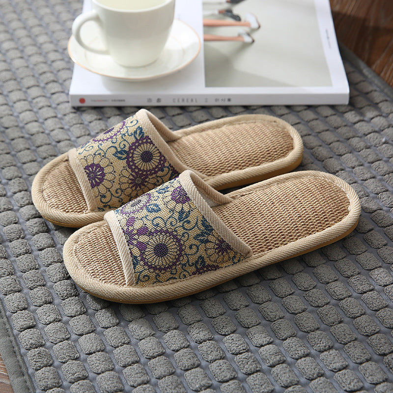 Cloth Linen Slippers With Thick Soles In The Bedroom