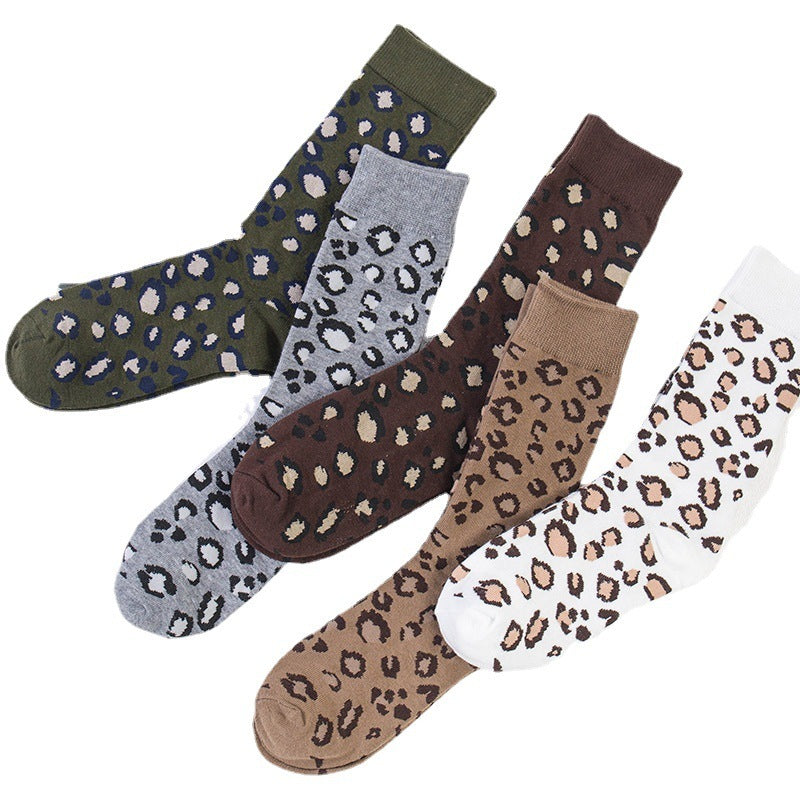 Autumn And Winter Cotton Leopard Print Tube Socks