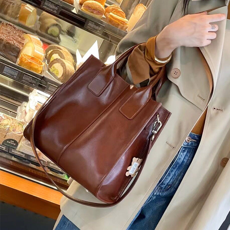 Women's Genuine Leather Crossbody Tote Handbag