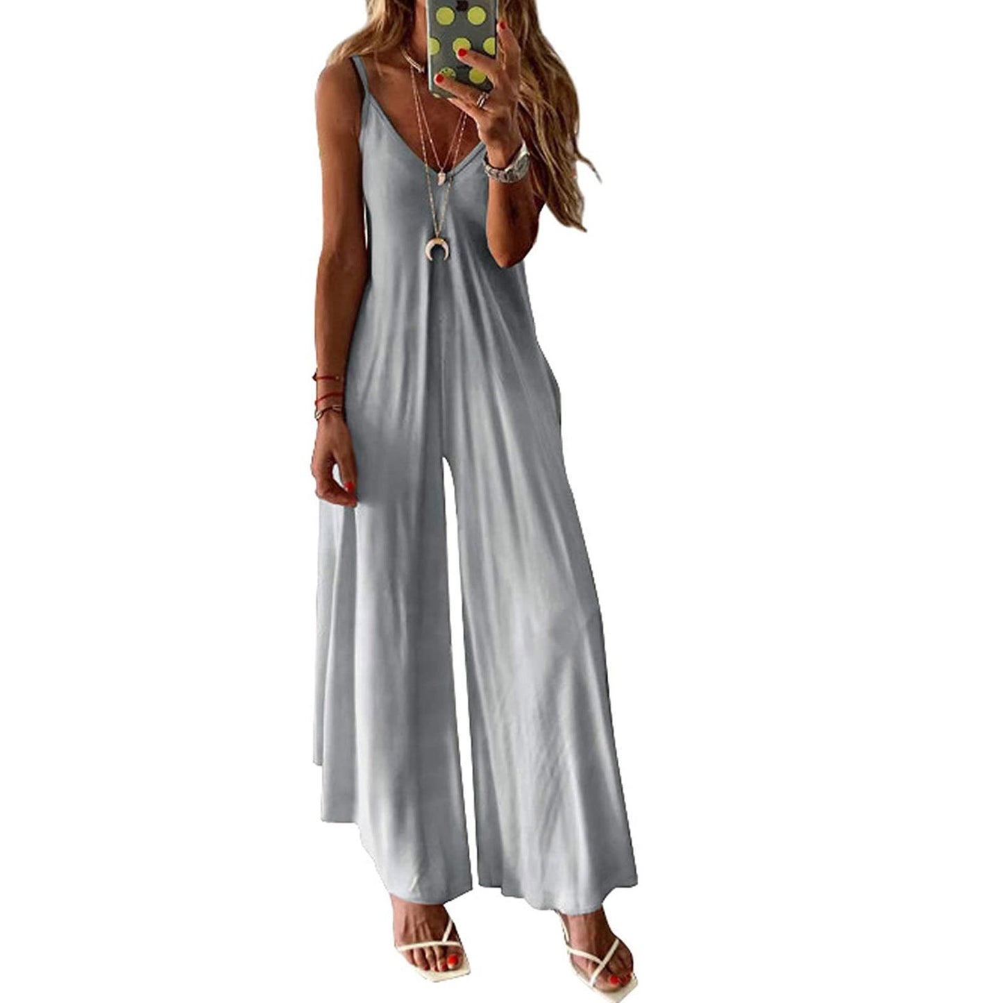 V-neck A Version Long Skirt Loose  Suspender Jumpsuit