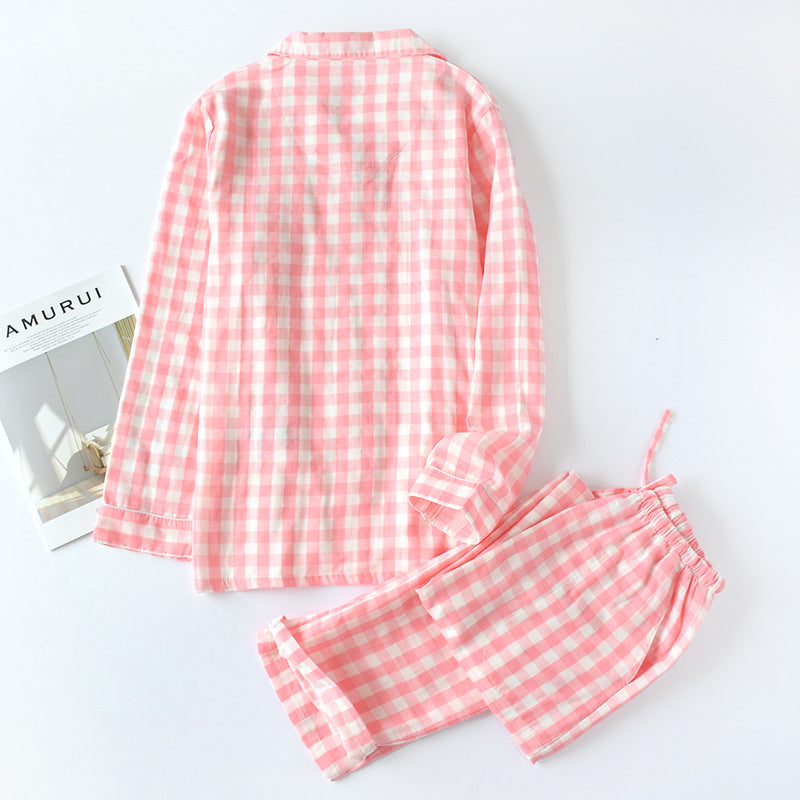 Cotton gauze plaid pajamas set