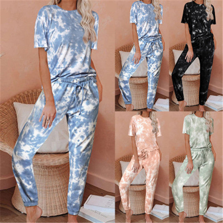 Gradient color printing tie-dye pajamas