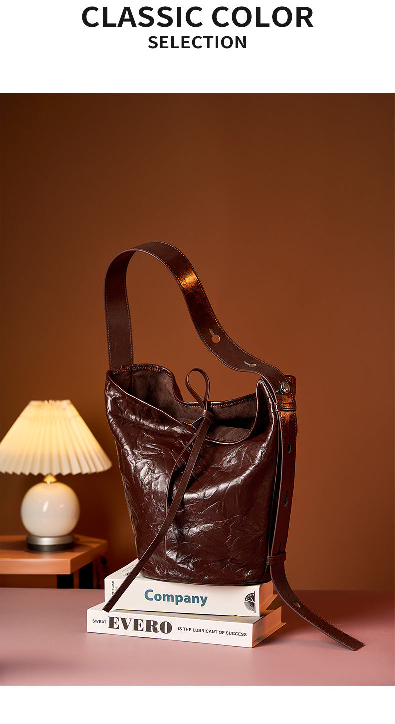 Bucket Bag Fashion Special-interest Hand Grip Pattern Leather One-shoulder Crossbody Tote