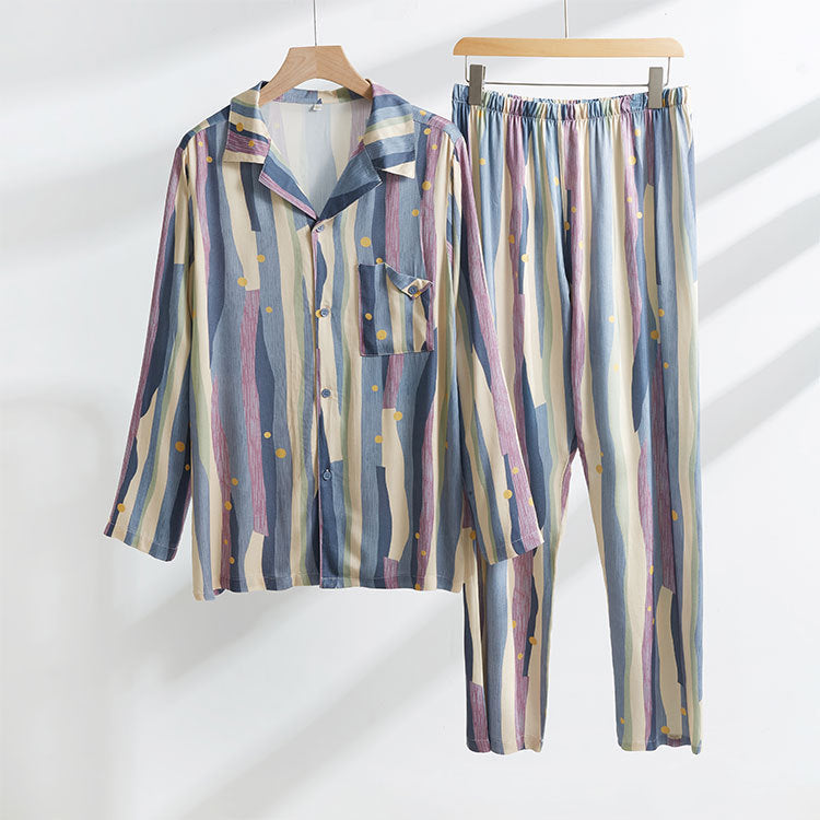 Retro Oil Painting Striped Pajama Set