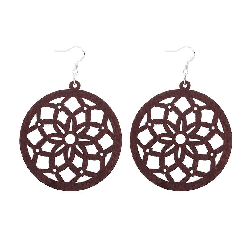 Exaggerated African Pattern Geometric Wooden Earrings Brown