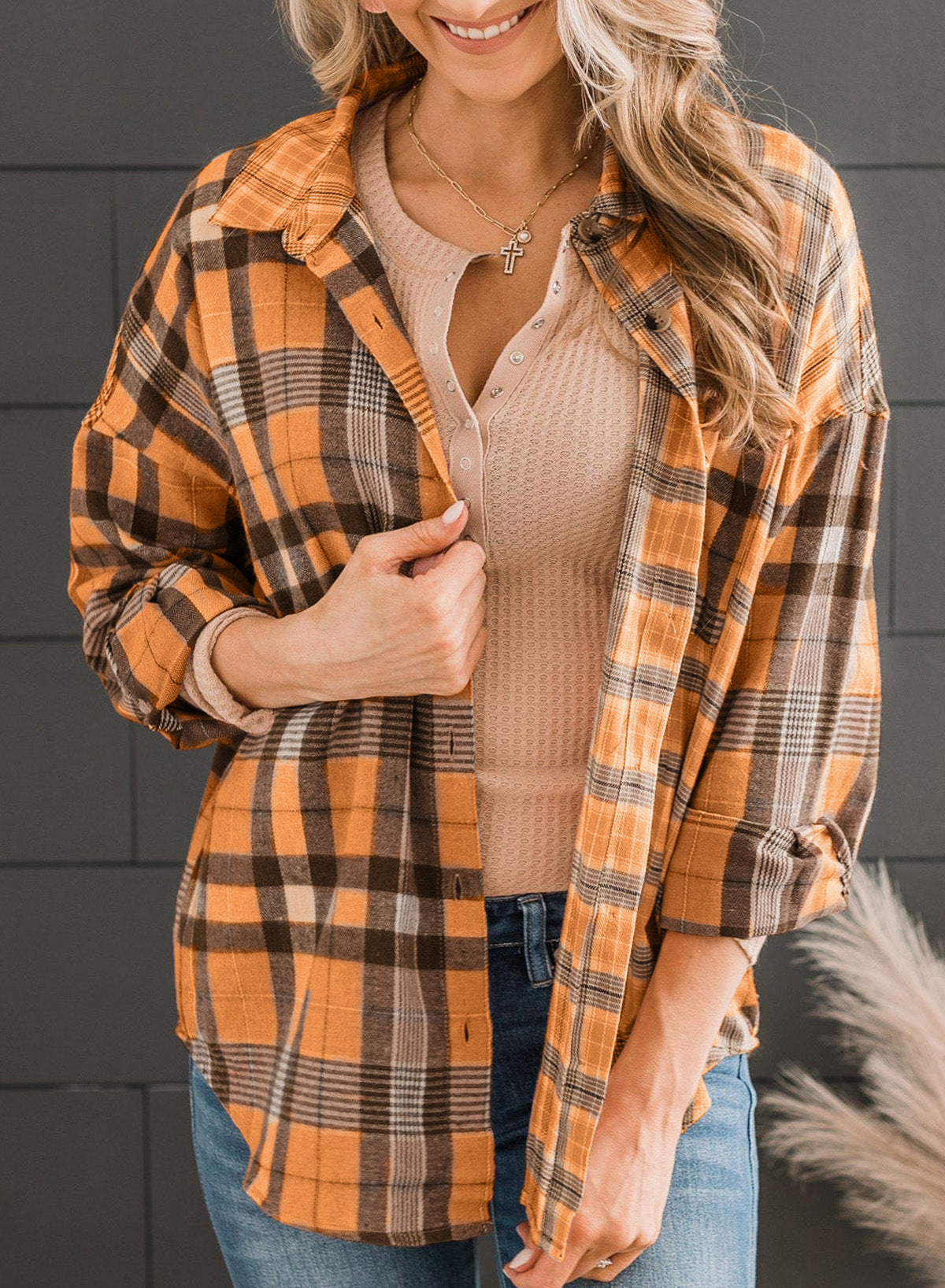 European And American Plaid Shirt Spring And Autumn Fashionable Loose All-match Long Sleeve Single-breasted Lapel Shirt