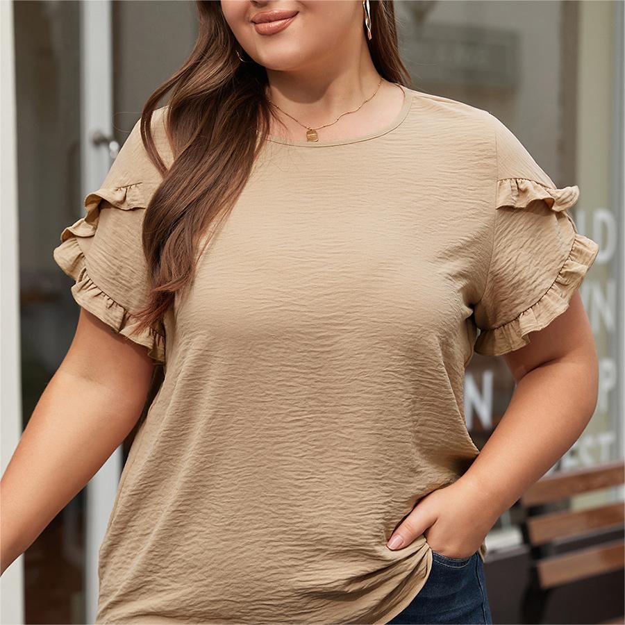 Loose Fitting Women's Ruffled Short Sleeved T-shirt