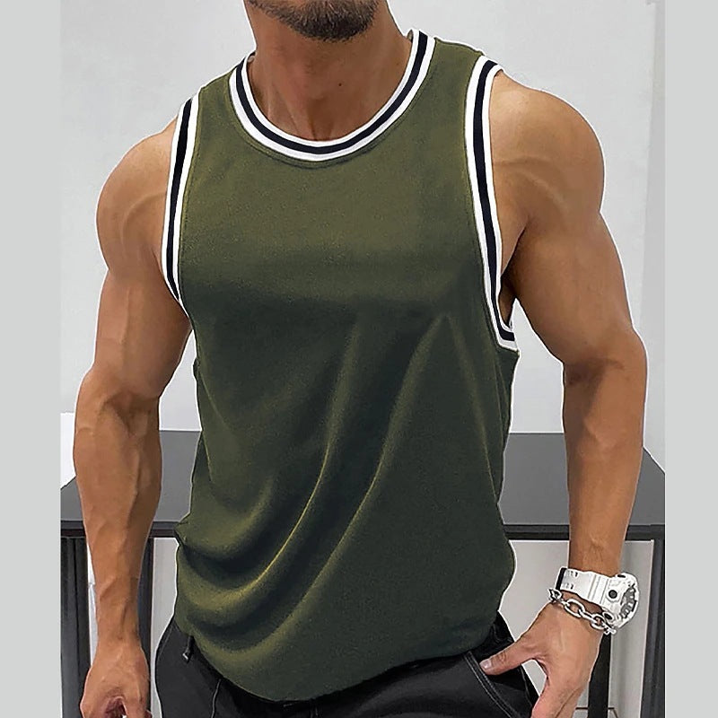 Men's Solid Color Ribbed Round Neck Vest