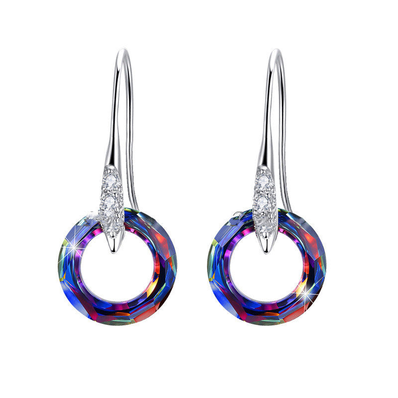 Austrian Crystal S925 Silver Universe Ring With Diamond Ear Hook Earrings