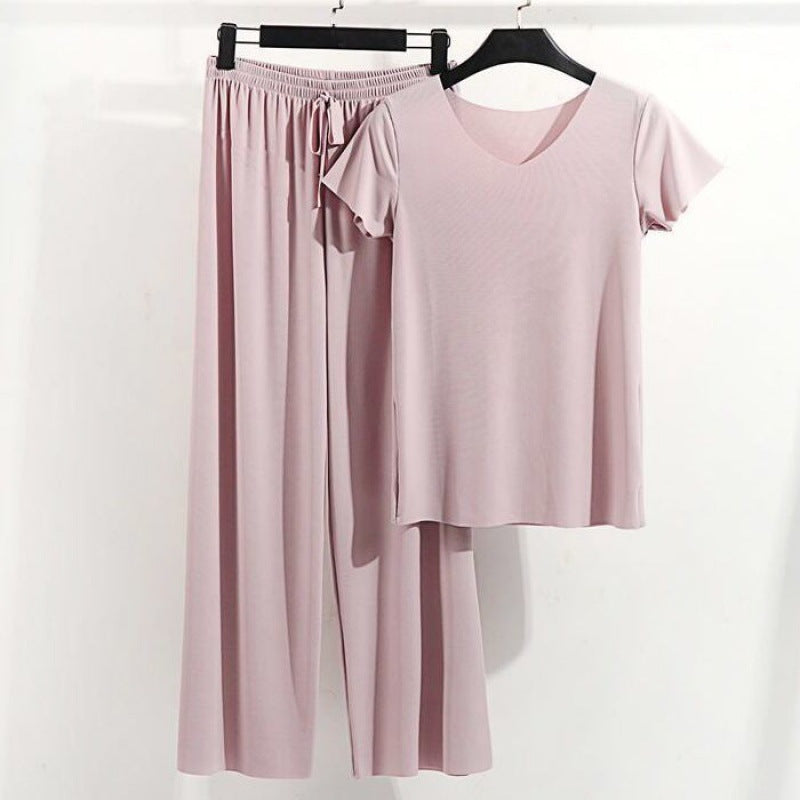 Household Clothes Suit Women's Pajamas Short Sleeved Ice Silk Texture