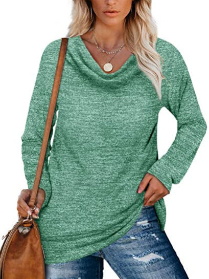 Long Sleeve Pile Collar Loose Mid Length Knit Sweater top