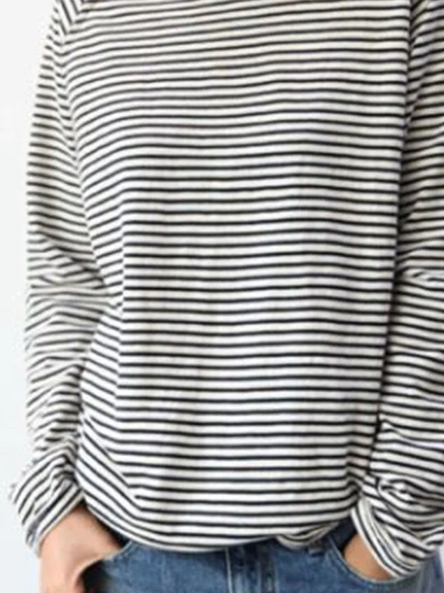 Loose Round Neck Raglan Long Sleeve Striped Printed Sweater