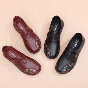 PU Leather Flat Mom Shoes Middle-aged And Elderly