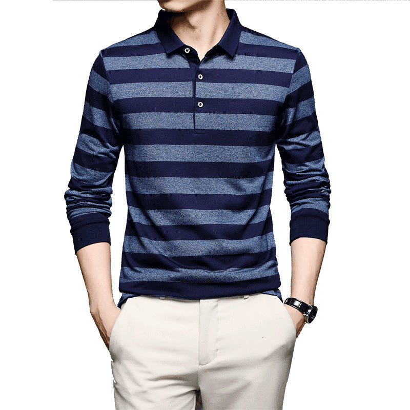 Long-sleeved T-shirt Men's Polo Shirt Lapel Striped Casual Style