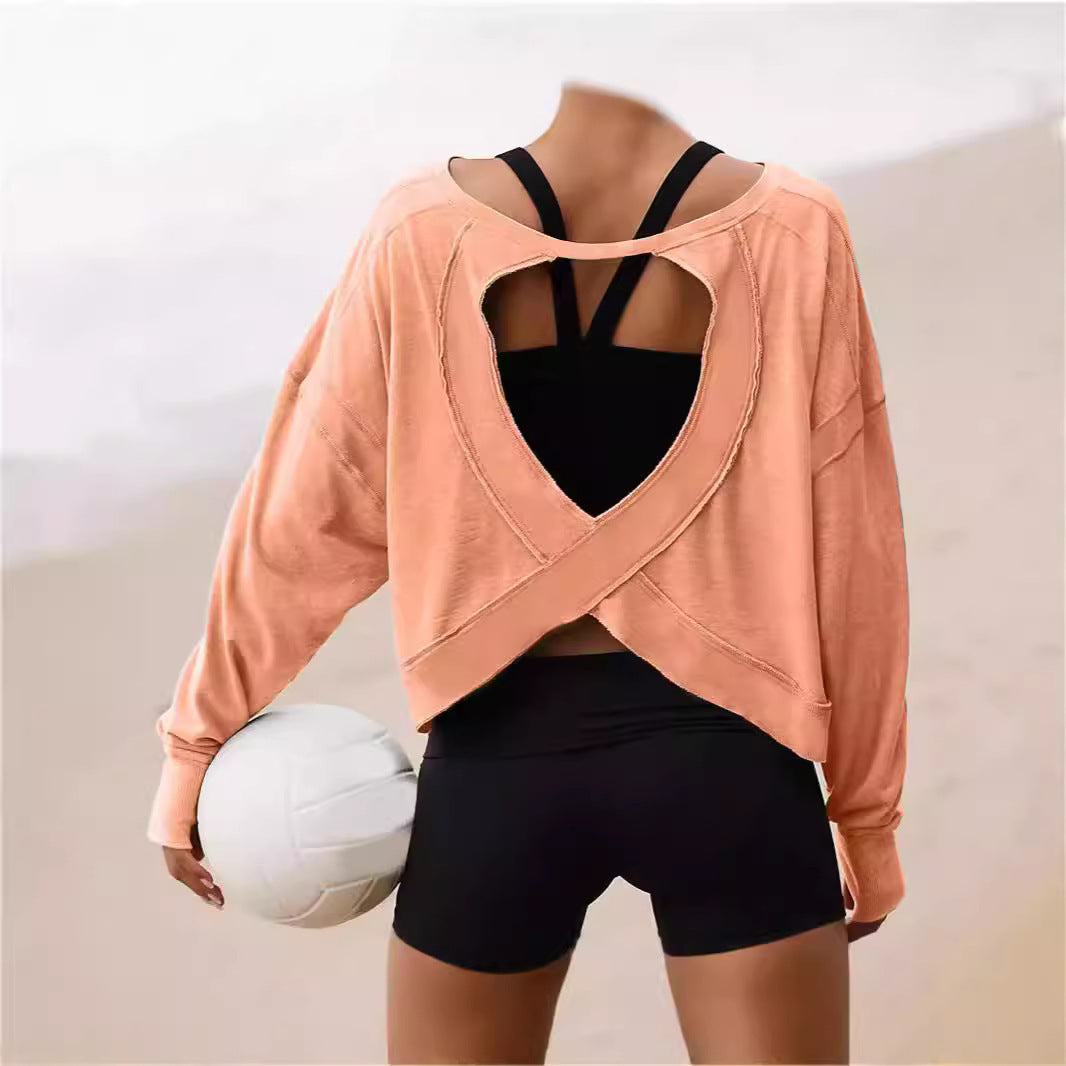 Hollow Backless Long Sleeves Loose T-shirt