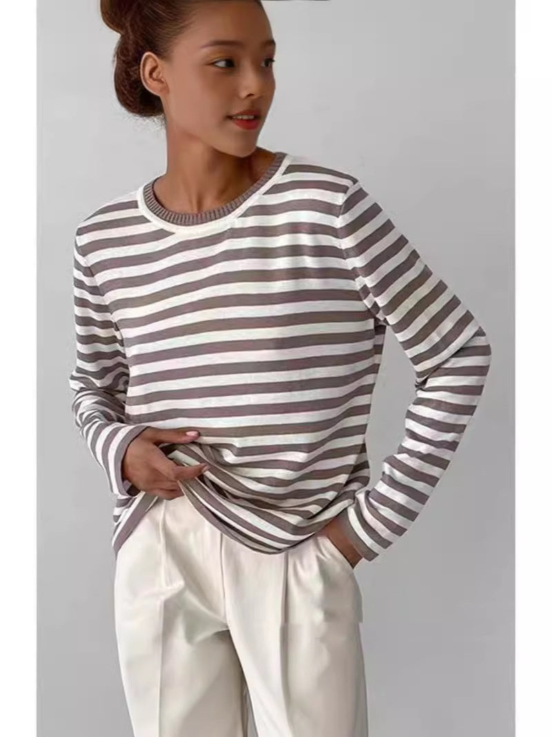 New Knitted Striped Sweater Versatile Retro Pullover