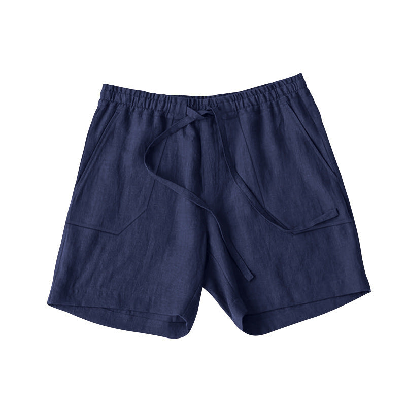 Men's Summer Cotton Linen Shorts Drawstring Elastic