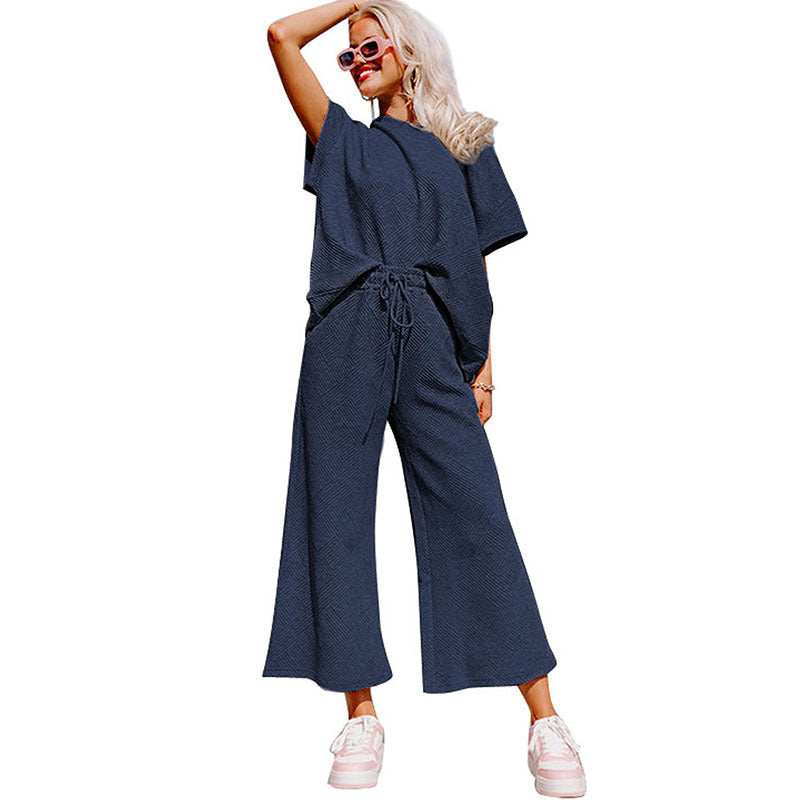 Loose Short Sleeve Trousers Suit Women