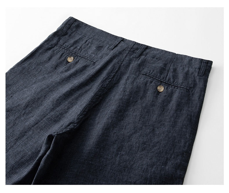 Yarn-dyed Straight-leg Pants Men's Thin Linen Trousers Baggy Pants