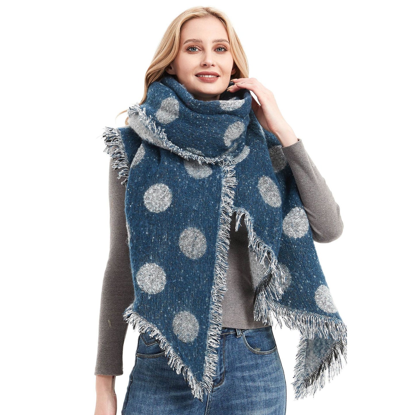 European And American Autumn And Winter Scarf Women's Circle Yarn Polka Dot Angle Thickened Shawl