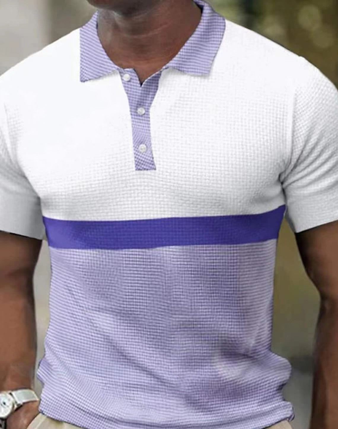 Men's Short Sleeved Color Matching Zipper