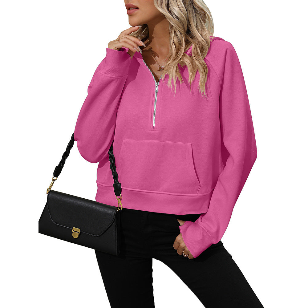 Women's Half Zip Pullover Hooded Sweatshirt Fleece Short Chic Sweatshirt