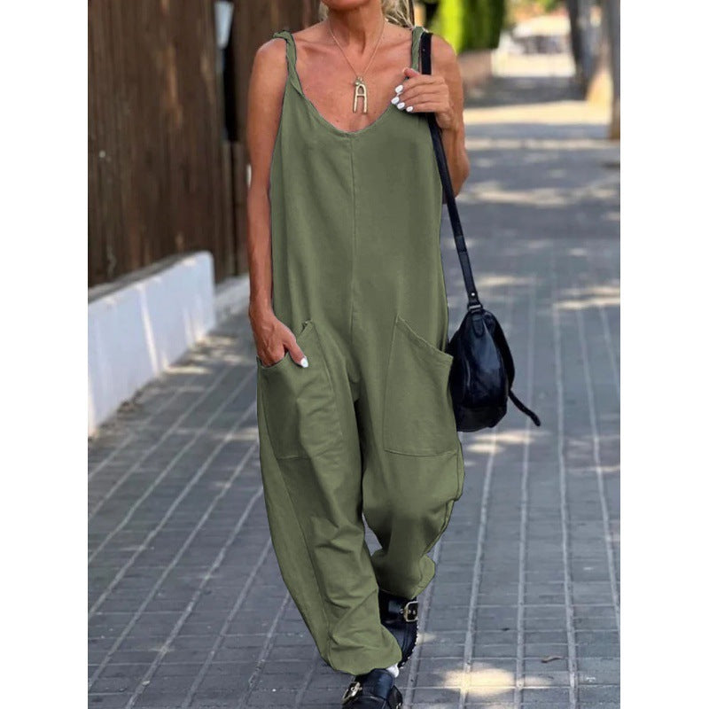 Women's Minimalist Solid Color Casual Jumpsuit