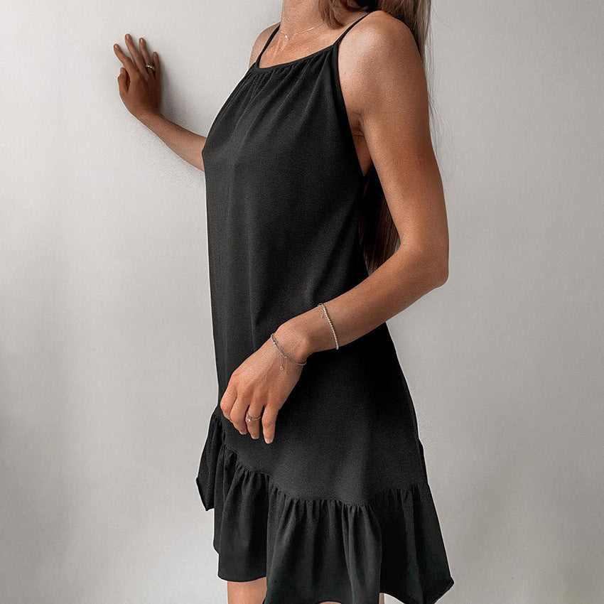 Summer Thin With Shoulder-straps Backless Ruffled Nightdress