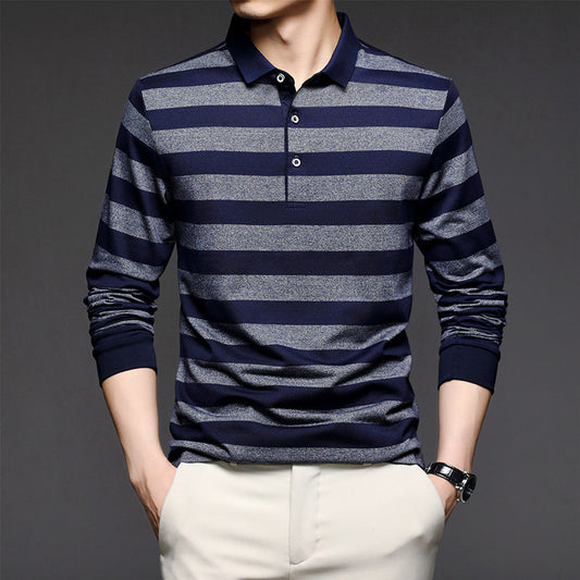 Long-sleeved T-shirt Men's Polo Shirt Lapel Striped Casual Style