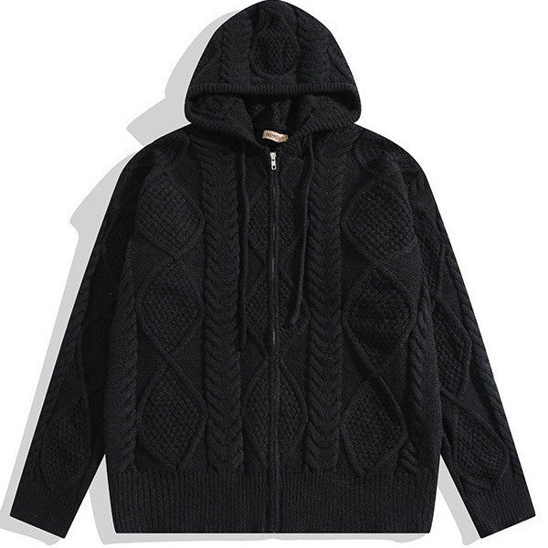 Men's Fashion Retro Loose Zip Hooded Cardigan