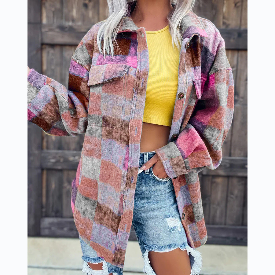 Printed Fashion Polo Collar Long-sleeved Coat