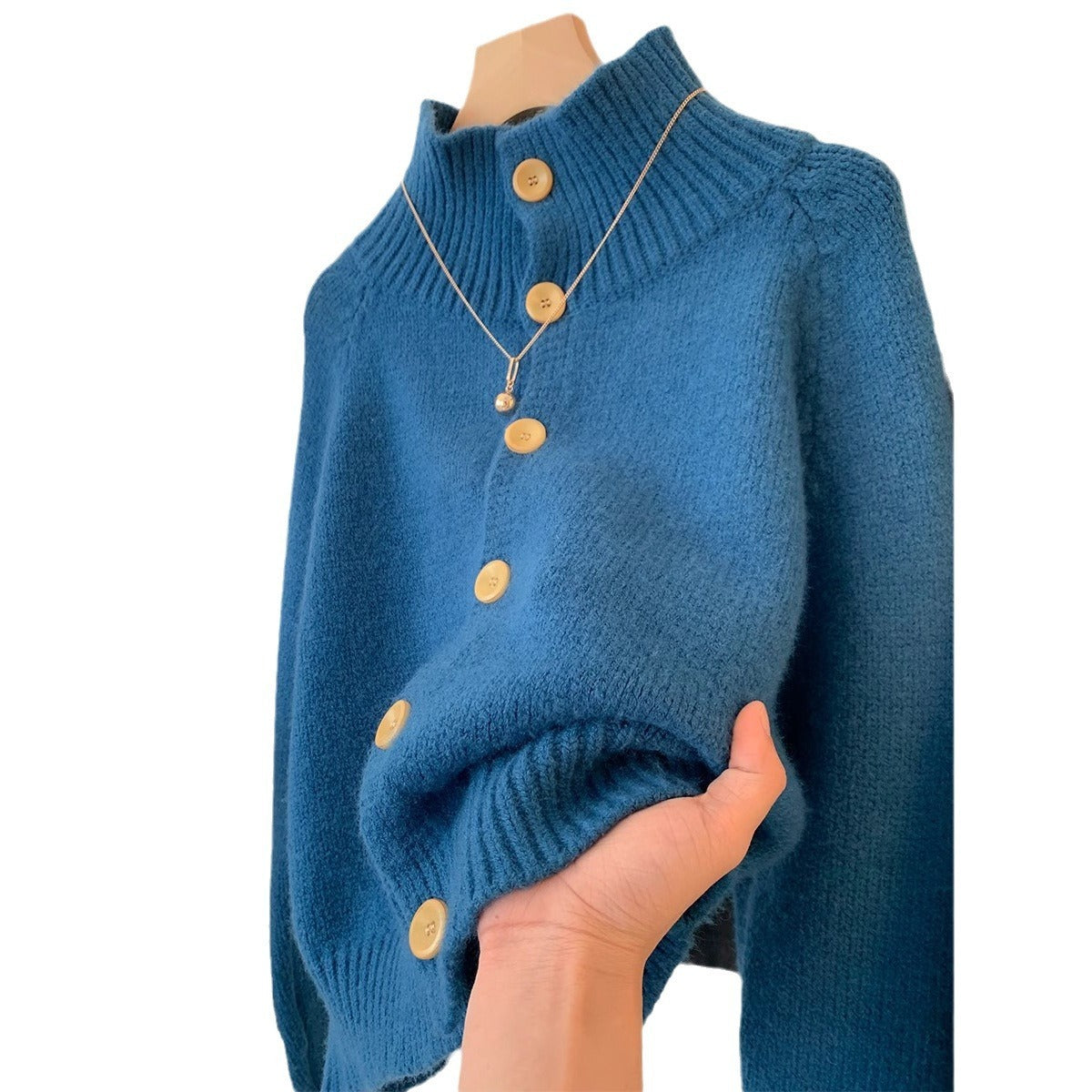 High Collar Soft Glutinous Cropped Sweater Coat