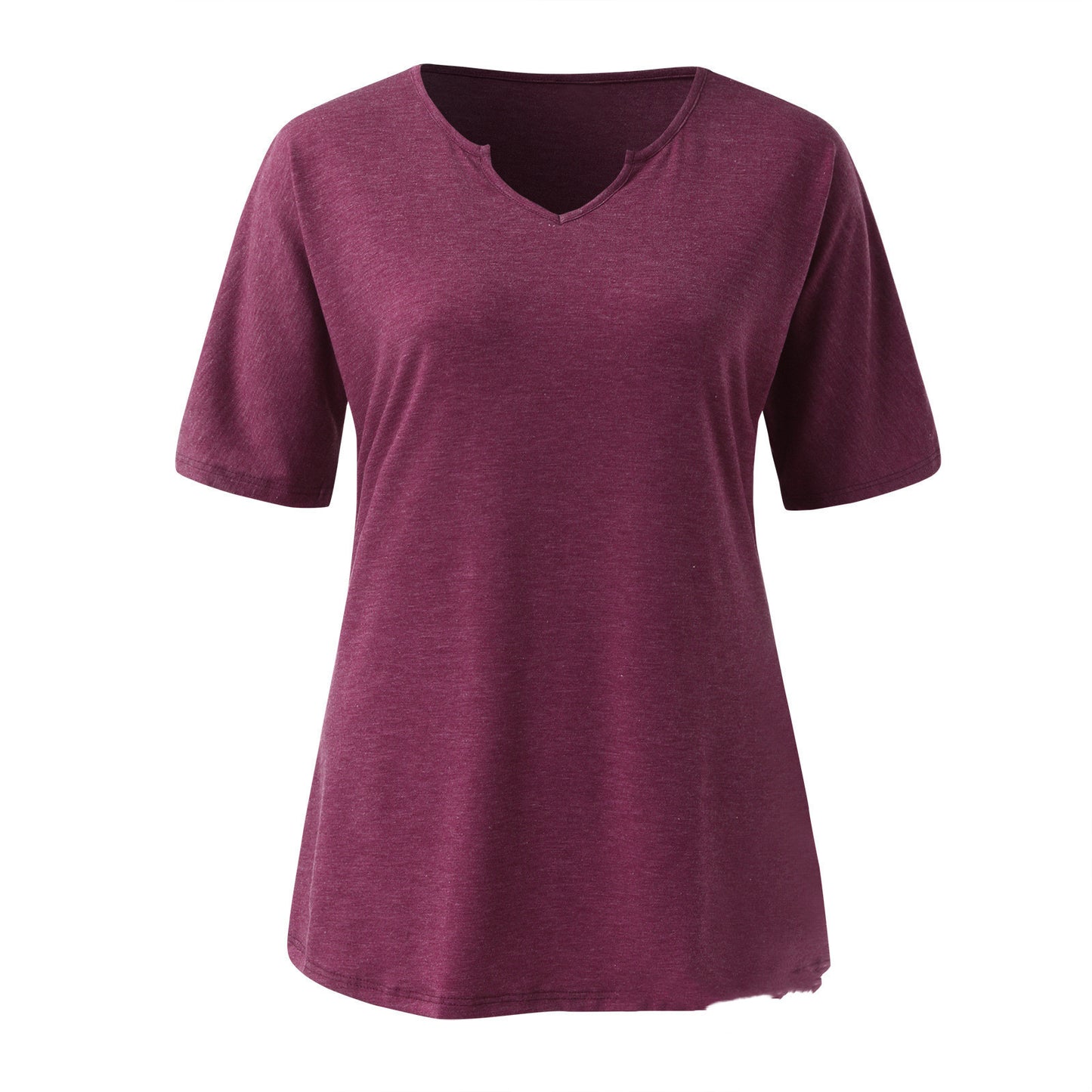 Solid Color V-neck Short-sleeved T-shirt Top Women's Clothing