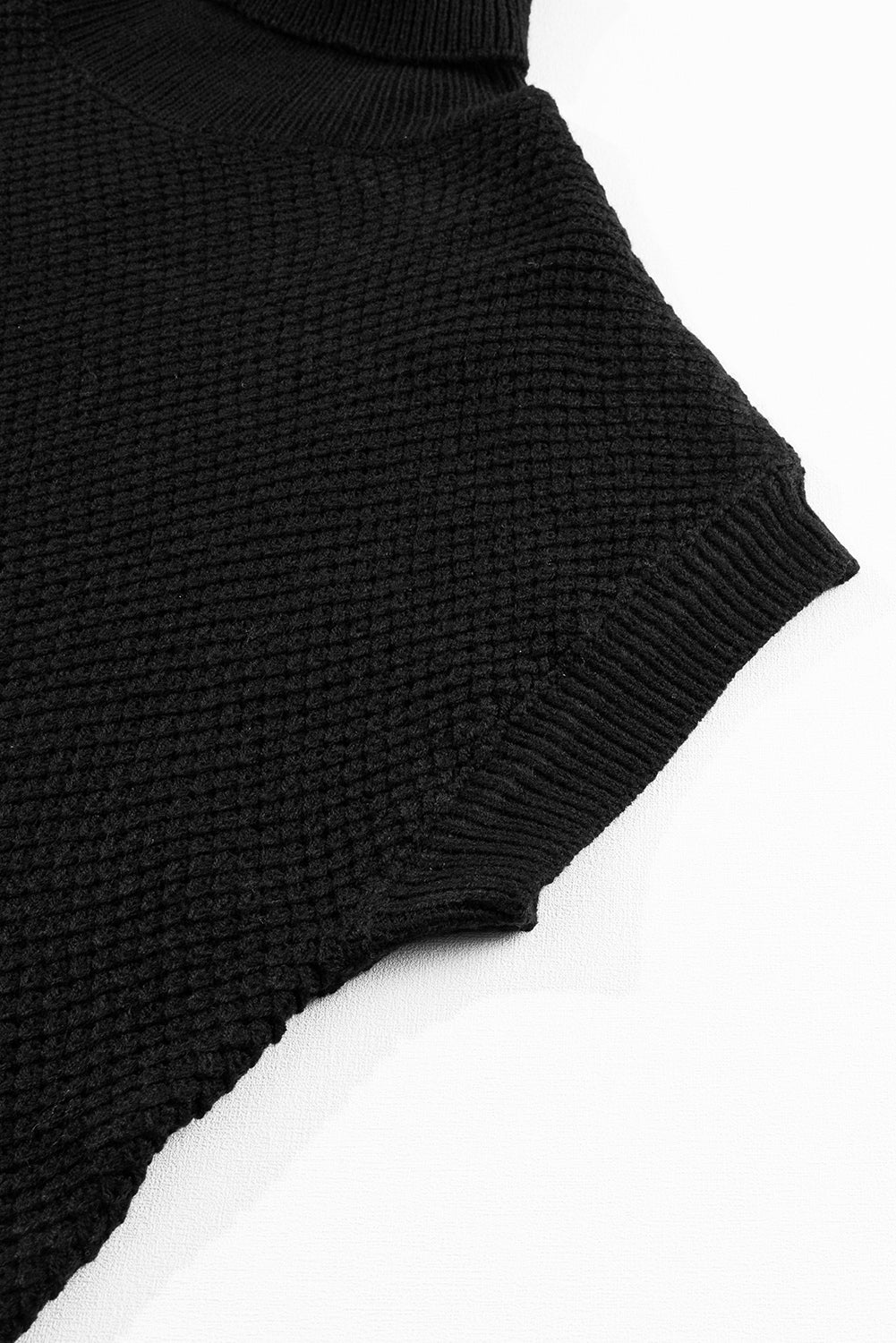 Black Turtleneck Textured Short Sleeve Sweater