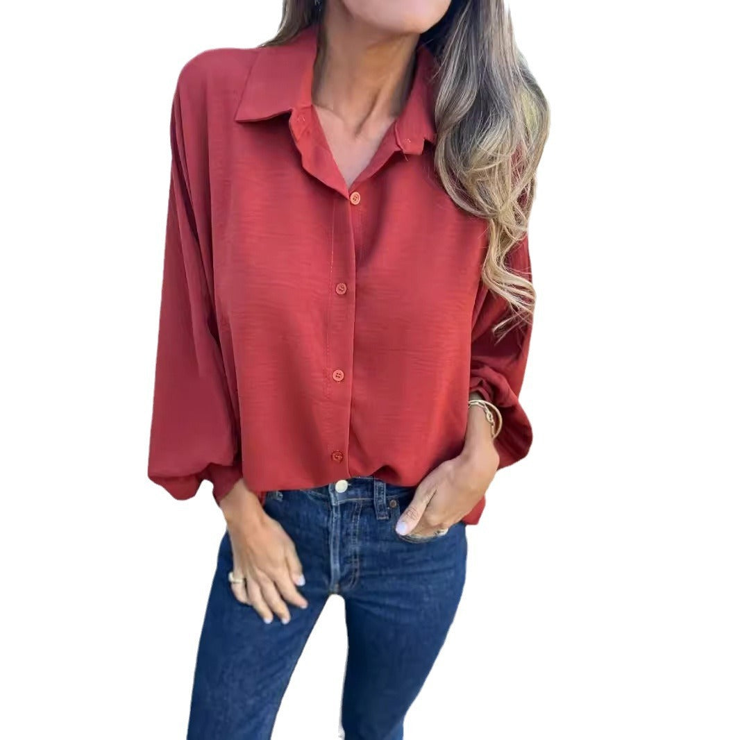 Women's Long-sleeved Lapel Button Shirt Top